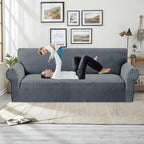 MAXIJIN Stretch Couch Cover Sofa Covers for 3 Cushion Couch (71"-91" Washable Sofa Slipcovers with Non-Slip Foam & Elastic Strap, Dog Cat Pet Friendly Furniture Protector (Large, Dark Gray)