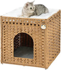 SETVSON Cat Litter Box Enclosure Furniture, Hidden Rattan PE House, Natural | Handwoven PE Rattan with One Bed Pad, Reversible Litter Mat, 2 S-Hooks, 18.5 x 20.5 x 19.1 Inches Spacious Cabinet