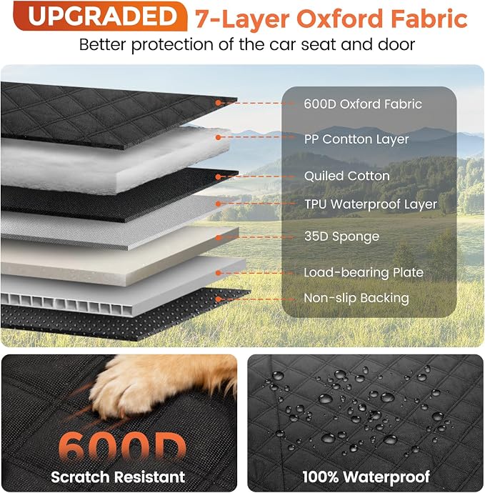 Dog Seat Cover for Back Seat,Hard Bottom Car Seat Cover for Dogs | Back Seat Extender for Dogs Holds 500lbs,Waterproof Rear Seat Pet Cover,Dog Hammock Travel Accessories for Car,SUV,Truck