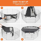 PJYuCien Playpen Top Cover for 24'' Width 8 Panel Pen, Hook Connect, Black | More Peace of Mind, More Safe, and Reduce Mess, Suitable for Puppy, Duck, and Other Small Animals