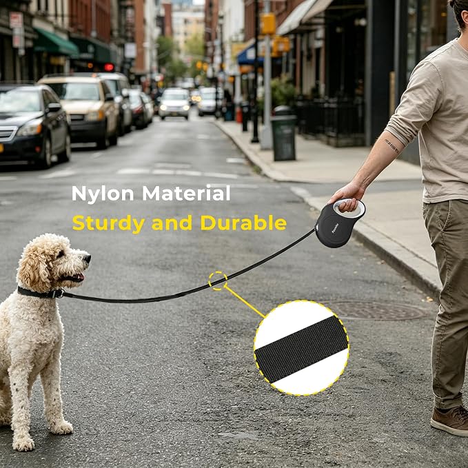 Retractable Dog Leash 16 ft Extendable Leash for Small and Medium Dogs Tangle-Free Nylon Tape One-Hand Brake Lock Walking Lead Up to 55 lbs