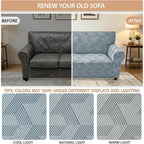 ZNSAYOTX Stretch Couch Covers for 3 Cushion Couch, 1-Piece Sofa Cover Slipcover Pet Friendly, Furniture Protector with Elastic Bottom for Dogs Geometrical Jacquard Fabric (Large, Light Grey)