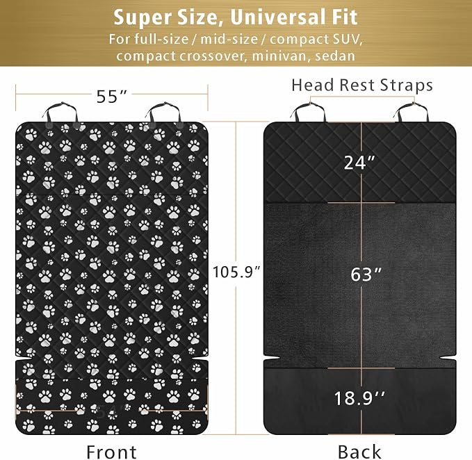 F-color SUV Cargo Liner for Dogs - Heavy Duty Cargo Cover for Mid-Size SUVs | Water Resistant, Bumper Flap, Non-Slip Mat, Car Trunk Dog Car Seat Cover Prevents Scratches Pet Hair Mud Dirt for Sedans Vans