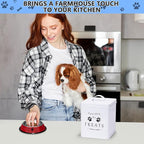Meraki Home Small Dog Food Container and Dog Treats Container - Tight Lids - Feed Scoop and Pet Food Bowl - Farmhouse Metal Storage Bin - Glossy White