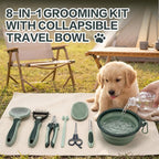 Thalirem 8-in-1 Dog Grooming Kit with Collapsible Travel Bowl | Portable grooming tools and storage bag for dogs and cats at home or outdoors