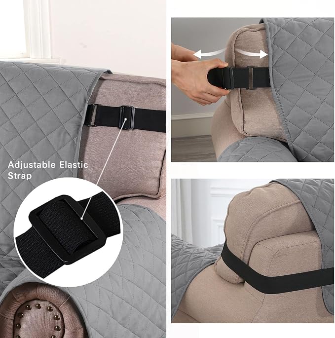 H.VERSAILTEX Reversible Loveseat Cover Water Resistant Furniture Protector for Dogs Non Slip Couch Cover with Elastic Strap Washable Loveseat Slipcover(Oversized Loveseat, Light Grey/Beige)