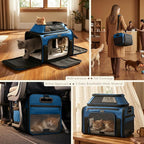 Top-Expandable Pet Carrier with Treat & Pet Window,17x11x9.5 Inch Alaska Hawaiian Airline Approved,Soft-Sided Dog Carrier for Small Dogs and Cats,Travel Cat Carrier with Locking Safety Zippers,Blue