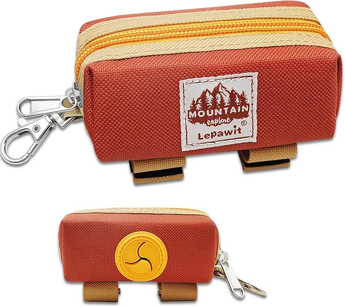 Dog Poop Bag Holder for Leash, Large-Capacity Canvas Pouch, Brown