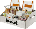 Dog Treat Container, Dogs Storage Organizer with Removable Dividers, Collapsible Dogs Treat Holder for Countertop, Trapezoid Pet Treats Containers, Dog Toy Basket with PU Handles, Large, Gray