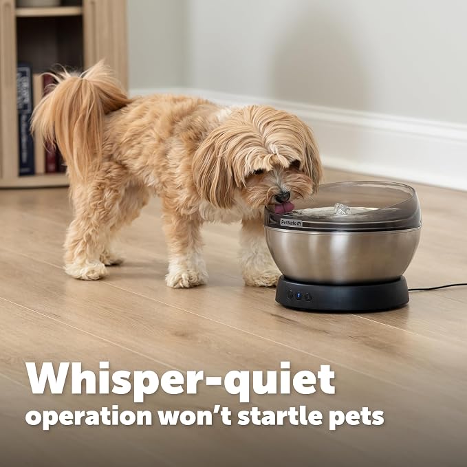 PetSafe HydroSphere 60 oz Stainless Steel Pet Fountain - Filtered Water Fountain for Cats and Small Dogs - Dishwasher Safe - Quiet, Wire-Free Pump - Easy to Clean