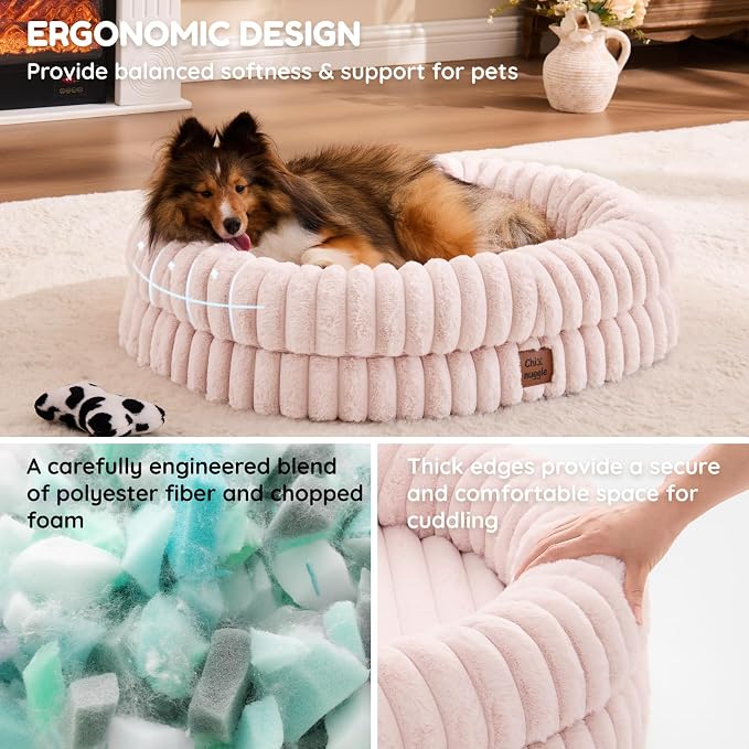 ChiXnuggle Orthopedic Dog Bed, Washable Cover, Faux Fur Bolster Pet Couch | waterproof,egg crate foam,non-slip bottom,for small medium dogs,pink,30*24*7,dog sofa,puppy bed