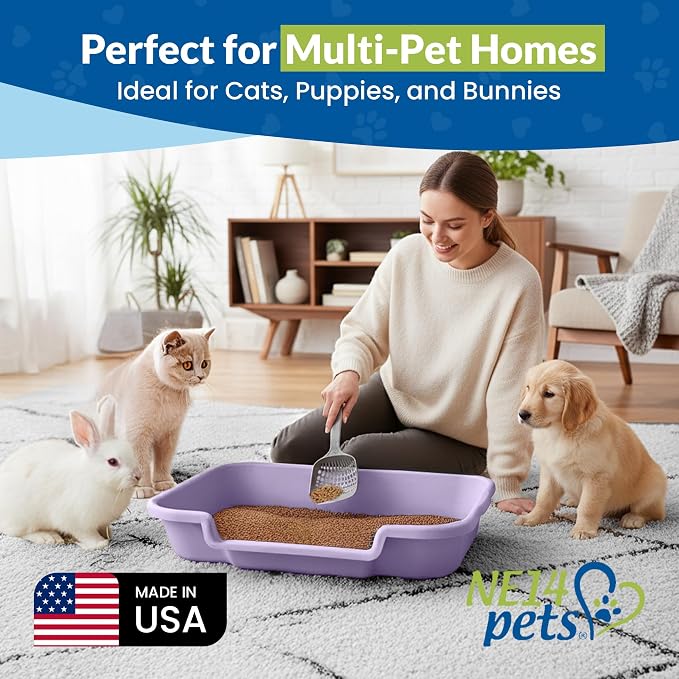 KittyGoHere Senior Cat Litter Box, Large with Jumbo Scoop, Storybook Lavendar