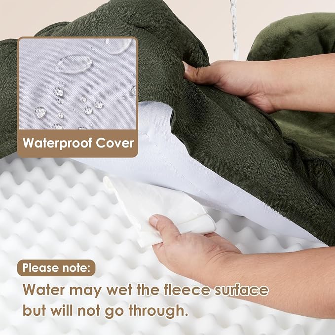 EHEYCIGA Orthopedic Small Dog Bed, Waterproof Memory Foam Washable Pet Beds | Non-Slip Bottom and Egg-Crate Foam Medium Pet Couch Bed with Washable Removable Cover, Dark Green