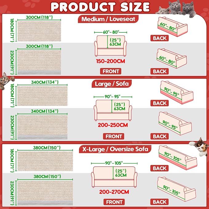 Loiion Cat Scratch Proof Furniture Protector Waterproof Sofa Cover 134"x71" | Pet-Friendly Couch Protector, Anti-Scratch & Anti-Slip Sofa Cover For Cats Dogs Kids, Machine Washable