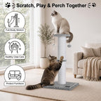34"Tall Cat Scratching Post for Large Cats, Stable Base, Light Gray | Heavy-Duty Cat Scratcher, Extra-Tall Thick Post, Soft Natural Cotton Rope, Hanging Interactive Cat Toys, Indoor Cat Furniture