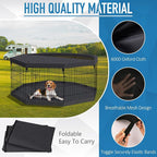 Peekaboo Dog Playpen 24" H 8-Panel with Top Cover & Bottom Pad, Black | 24 Inch 8 Panel Foldable Rustproof Metal Dog Playpen with Top Cover and Waterproof Bottom Pad