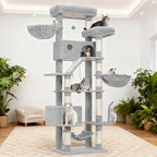 Gitelsnour Tall Cat Tree Tower for for Multiple Cats, Large Condo, GCT031W | 78.7"(200cm) Multi-level Scratching Post for Indoor Large Adult, 2 Condo, 4 Platforms, 3 Hammock, Sisal Rope, Toys Light Gray
