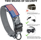 DAGANXI Tactical Dog Collar, Adjustable Military Training Nylon Dog Collar with Control Handle and Heavy Metal Buckle for Medium and Large Dogs, with Patches and Airtags Case (XL, Camo)