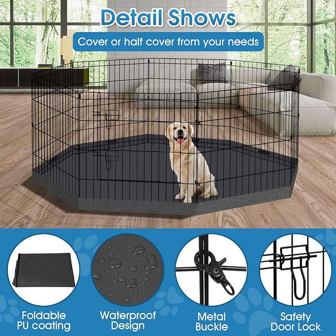Peekaboo 24-Inch Dog Playpen, 8-Panel Rustproof Pet Fence with Bottom Pad | Foldable 24 Inch Metal Dog Playpen with Bottom Pad for Indoor Outdoor Small Pets