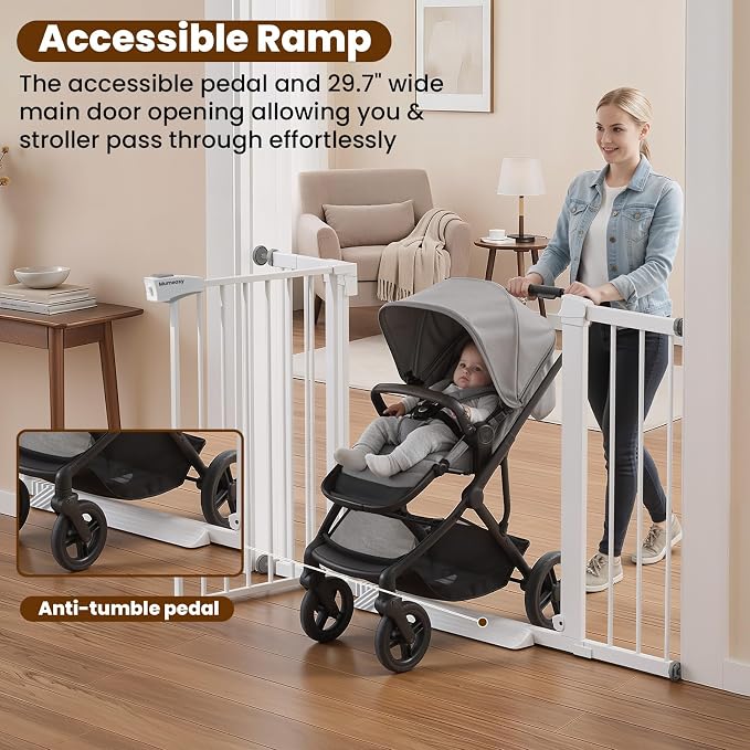 Mumeasy 29.7-46" Baby Gate, Stair Safety Gate for Round Banisters | Y spindle hardware, fits round banisters, no drill installation, auto close door, for babies toddlers and dogs