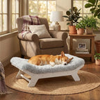 Muihood Elevated Wooden Dog Bed with Foam Mattress, White, Medium | Raised Dog Bed with Washable Cover, Supportive Foam Mattress, Perfect for Medium Dogs and Indoor Living