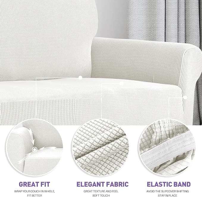 ZNSAYOTX Stretch Oversized Couch Cover Universal Sofa Covers for Living Room Dogs Pet Furniture Protector Spandex Extra Large Sofa Slipcovers with Anti Slip Foam Sticks (White, XL Sofa)