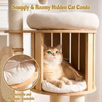 50" Modern Cat Tree for Indoor Cats Small to Medium, Solid Wood Cat Tower with Sisal Scratching Posts, Cat Scratcher Cardboard, Cozy Cat Beds & Hidden Cat Condo, Multi-Level Cat Furniture
