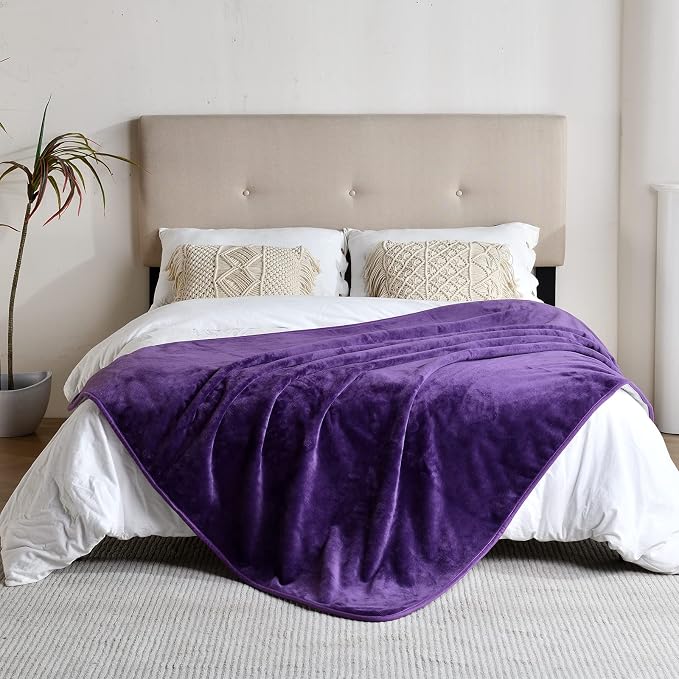 Soft Waterproof Blanket for Bed Couch Sofa, Dark Purple, 50x60inches | Liquid Pee Proof Pet Blanket for Dog Puppy Cat, Reversible Sherpa Fleece Blanket for Couch Cover, Furniture Protector