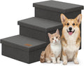 Zerbuger Dog Stairs with Storage, Dark Grey 3 Steps Dog Ramp no Condo | 18" H Wider Dog Steps for High Beds Couch, Folding Storage Pet Stairs Gift for Climbing Small/Medium/Large Old Dogs Cats