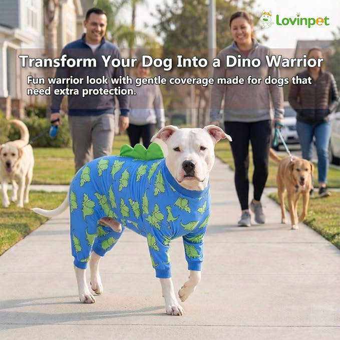 LovinPet Large Dog Pajamas, Four-Leg Stretch Onesie Bodysuit, Lightweight UV-Shielding Pajamas, Anti-Lick Calming Recovery Suit for Surgery, Pull-On for Medium and Large Breeds,Blue Green,L