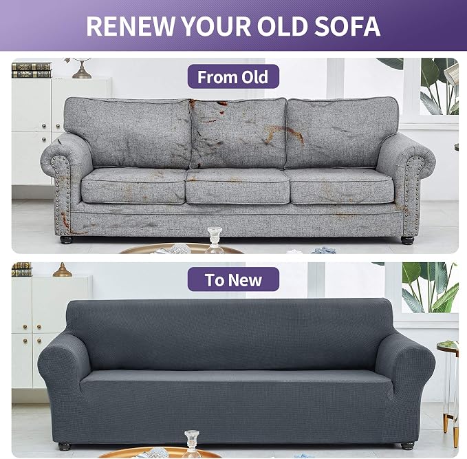 Joccun Stretch Loveseat Couch Cover Slipcover, 1-Piece Sofa Cover for 2 Cushion Couch Spandex Jacquard Washable Furniture Protector Cover for Living Room,Kids,Pets（Loveseat,Gray）