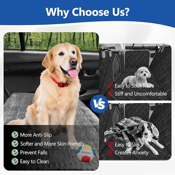 Thickened Dog Bed for Car Back Seat, Upgraded Bottom Non-Slip, Fits Hard Bottom car seat Cover for Dogs, Premium Dog Car Seat Cover