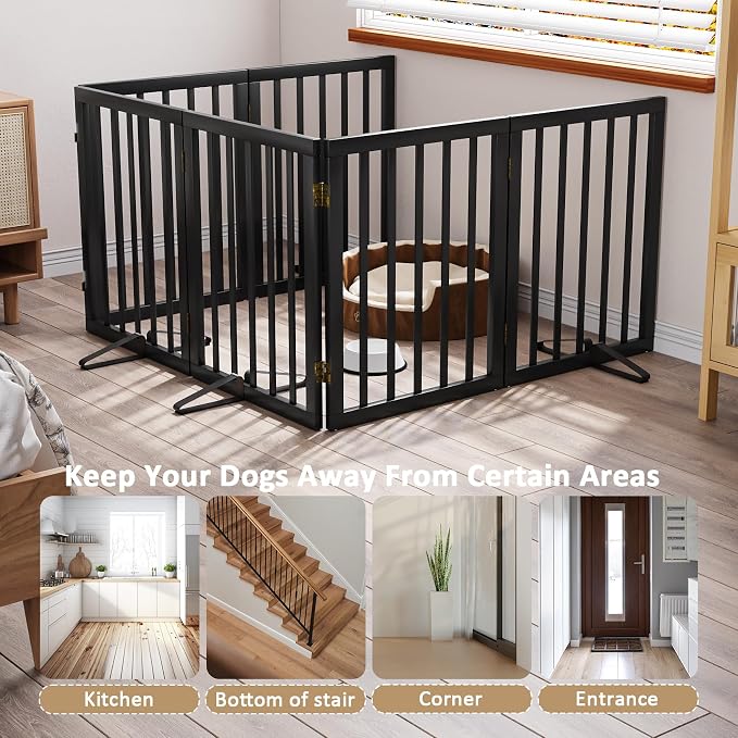 Extra Wide Dog Gate 110 inches Wide, Freestanding Pet Gate for The House Doorway, Pet Puppy Barrier, Support Feet Included, Black,6 Panels