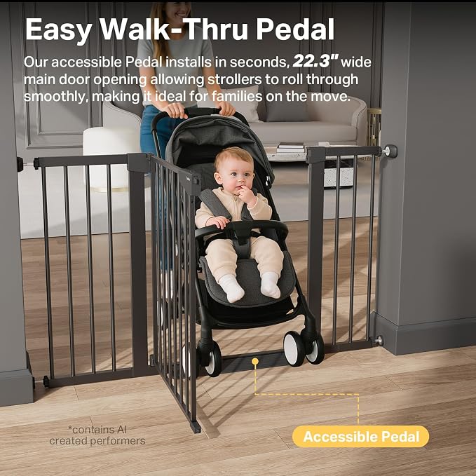 Cumbor 29.7-51.5 in Extra Wide Baby Gate for Stairs, Dog Gate Indoor Black | Mom's Choice Awards Winner, Auto Close with Double Lock for Doorways, Child Gate for Toddlers & Pets, Pressure Mounted