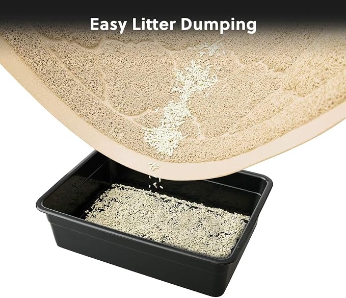 Cat Litter Box Mat, Kitty Premium PVC Pad, Durable Trapping Rug, Phthalate Free, Urine-Resistant, Scatter Control, L 35 x 23 Inch, Beige
