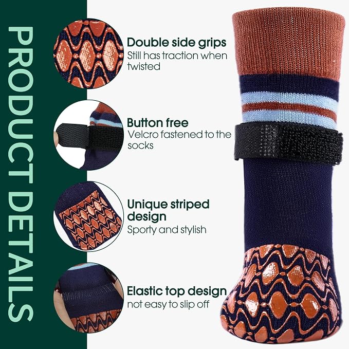 Kuoser Dog Socks for Hardwood Floors Anti Slip, Grippy Socks for Dogs to Prevent Licking Paws, Comfy Booties Dog Anti Scratch Socks Pet Protectors for Jnjured Paw, 4 Pack-L