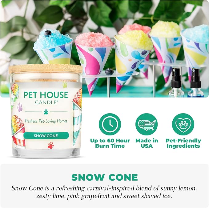 Pet House Candles, Plant-Based, Clean Burning, Long Lasting Pet Odor Candle for Home - Snow Cone