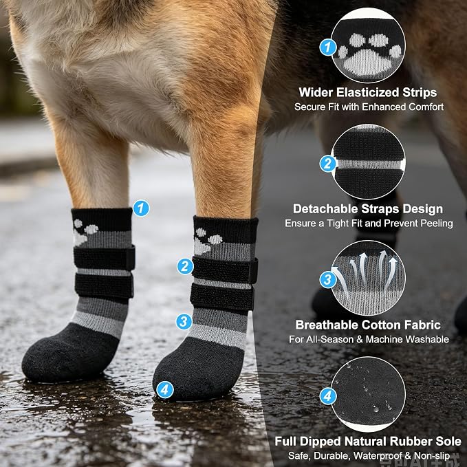 BEAUTYZOO Dog Shoes for Hot Pavement, Waterproof Dog Socks to Prevent Licking Paws & Hardwood Floors, Dog Booties Paw Protectors with Adjustable Straps & Non-Slip Sole, Small Medium Large Dogs Boots