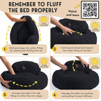 PetJett Calming Dog Bed for Small Dogs – 23" Donut Dog Beds, Anti-Slip & Washable Fluffy Plush Faux Fur Pet Bed, Anti-Anxiety Premium Comfort Round Puppy Bed, Fits Dogs up to 25 lbs – Black