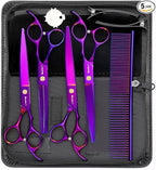 Wenshall Professional Dog Grooming Scissors Set, 7.0 Inch Titanium Straight & Thinning & Curved scissors and Comb for Dog grooming (Purple)