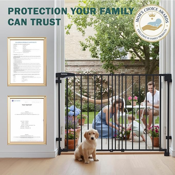 Mumeasy 30" Tall Baby Gate for Stairs & Doorways, No Bottom Bar Dog Gate | 29.5-43.3" Expandable Hardware Mounted, Auto Close Extra Wide Walk Thru Pet & Toddler Proof Safety Gate Indoor, Hallway,Black