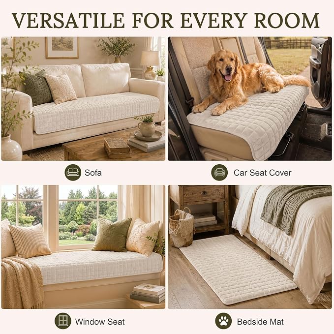 Smiry Velvet Couch Cover for Dogs, Non Slip Soft Sofa Protector for Pets | Washable Sofa Cover for Cats, Cozy Furniture Protector Against Pet Hair, Scratches, Fits Sectional Sofa(White, 36"x71")
