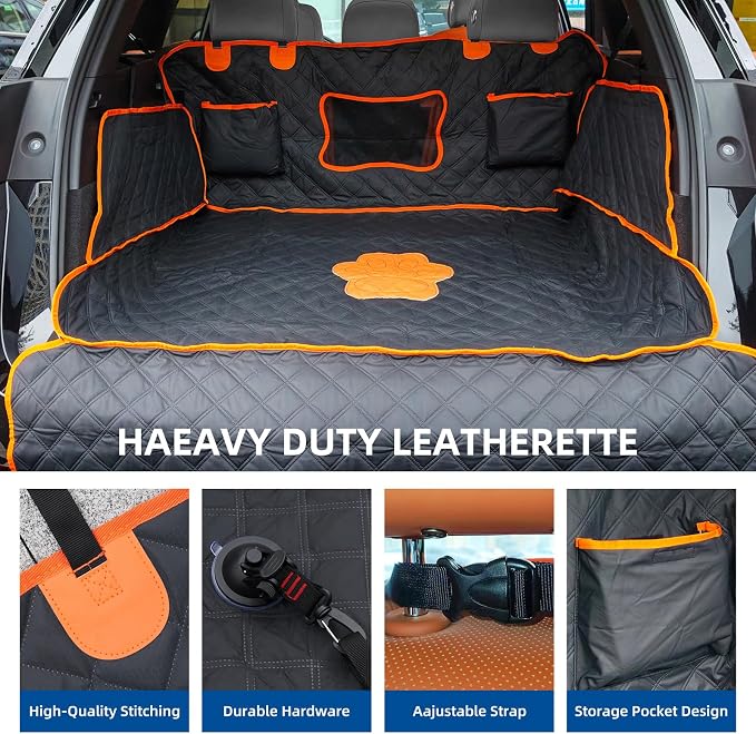SUV Cargo Liner for Dogs,Waterproof Dog Trunk Cover for Full-Size SUVs | Waterproof PU Leather | Fits Full-Size SUVs | 19.69" Side Flaps | 19.69" Bumper Flap
