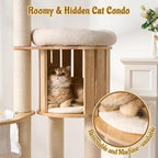 Modern Cat Tree Tower with Scratching Post, 61.5in Tall Cat Tree for Indoor Cats, Multi-Level Solid Wood Cat Furniture with Cozy Cat Beds, Condo, Hammock, Capsule Nest, Turntable Toy, Natural