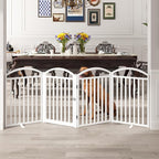 Foldable Pet Fence 80" Wide, 30" Tall,No-Assembly Dog Gate with Door,White | 4 Panels Metal Folding Freestanding Dog Gate Walk Through,Extra Accordion Puppy Folding Playpen for Doorways, Stairs,House