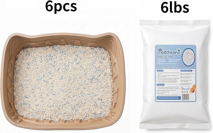 Disposable Cat Litter Box Kit Large, 6 Pack with Tofu Litter | 95% Bamboo Fiber, Ready-to-Use Solution, Odor Control, No Liners, No Scrubbing, Leak-Resistant, Travel & Multi-Cat Households