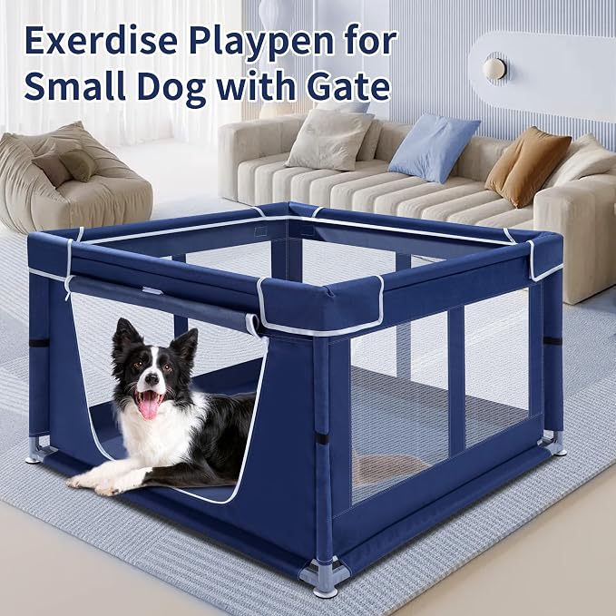 Puppy Playpen Indoor for Dog Small Pets, Dog Playpen 42x42 x25 inch, Dog Play Pen Indoors with Gate, Oxford Fabric Pet Exercise pens for Puppy, Anti-Tipping Dog Enclosure with Zipper Door
