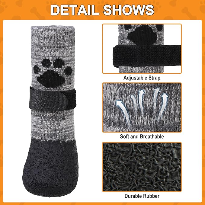 KOOLTAIL Anti Slip Dog Socks for Hot/Cold Pavement to Prevent Licking Paws,Booties for Hardwood Floors,Traction Rain Dog Boots&Paw Protectors Shoes with Grip for Outside Small Medium Large Senior Dogs