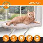 K&H Cat Window Perch Kitty Sill - Cat Window Hammock Bed with Strong Support Holds 40 lbs, Cushioned Windowsill Bed for Indoor Cats, Washable Cover, Cream Fleece, 24 x 14 Inches