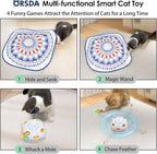 ORSDA Cat Toys, 4 in 1 Interactive Cat Toys for Indoor Kitten, Automatic Electric Enrichment Hide and Seek, Chase the Feather, 8 Holes Mice Whack-A-Mole, Catch Magic Wand